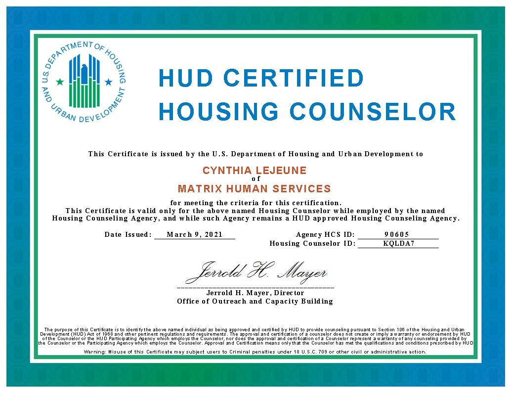 Cynthia HUD Approved